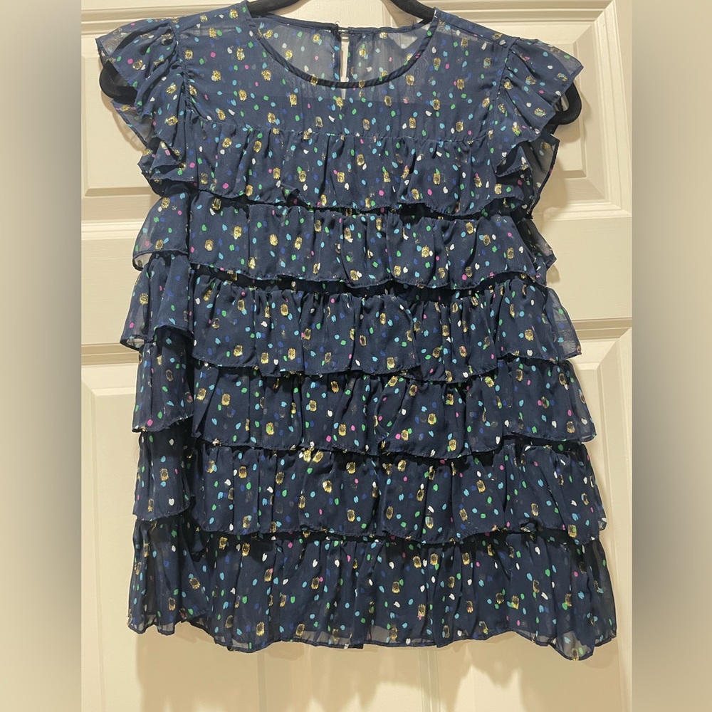 Ruffle Top with Gold and Colorful Dots